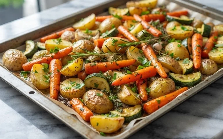 Garlic Herb Roasted Potatoes Carrots and Zucchini