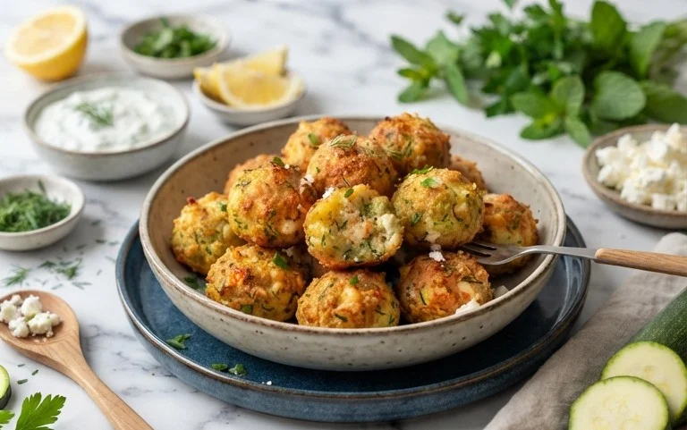 Knusprige Zucchini-Feta-Bällchen aus dem Ofen genießen!