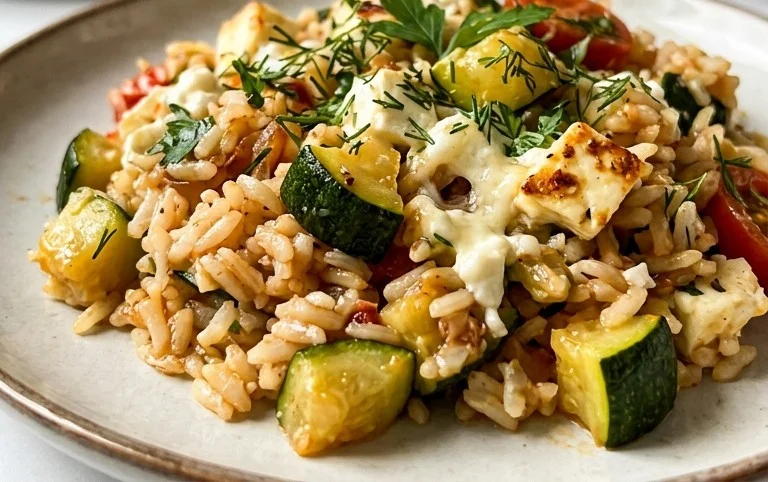 Zucchini-Reis-Pfanne mit Feta
