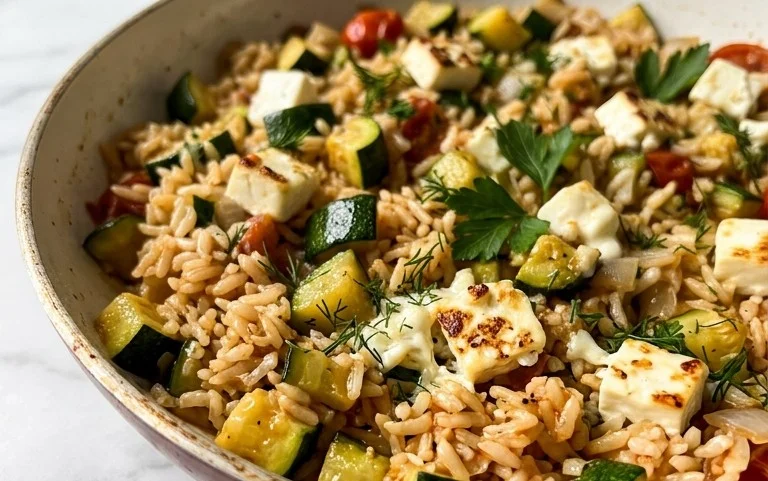 Zucchini-Reis-Pfanne mit Feta