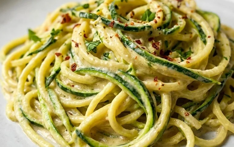 Zucchini-Spaghetti in cremiger Sauce– Zoodles