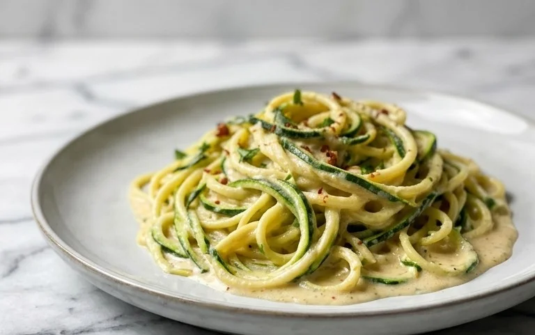 Zucchini-Spaghetti in cremiger Sauce– Zoodles