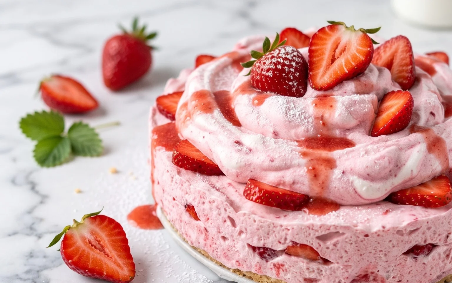 3 Ingredient No Bake Strawberry Cloud Cake