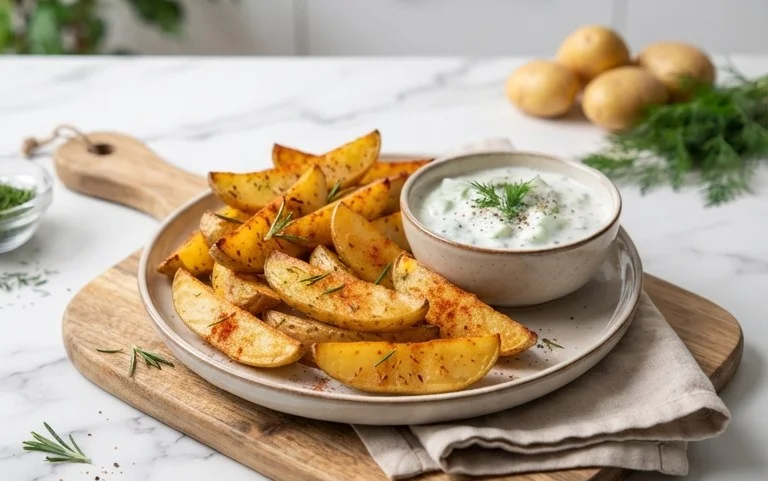 Kartoffelspalten mit Gurkendip