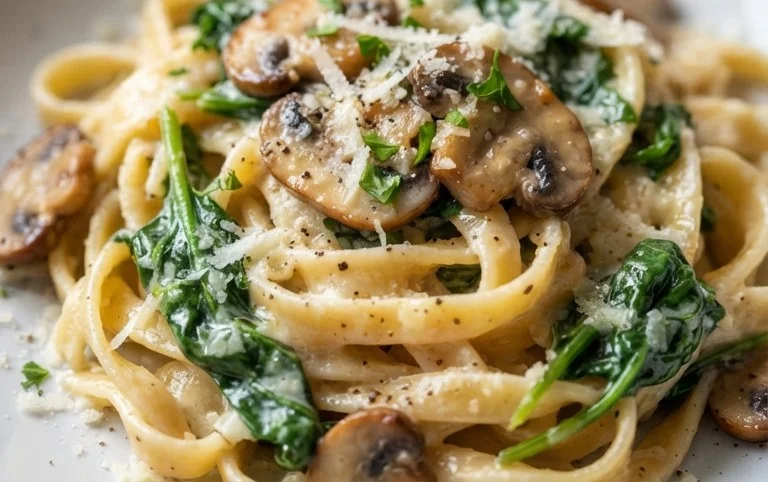 One-Pot Garlic Parmesan Pasta with Spinach and Mushrooms
