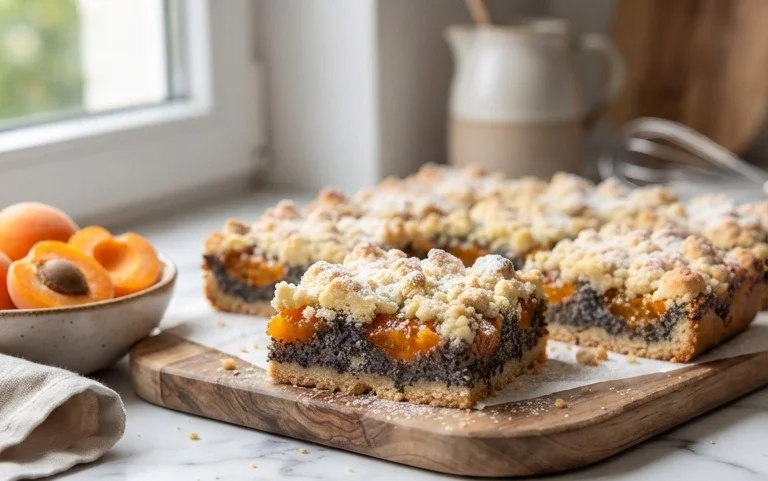 Saftige Mohn-Aprikosen-Schnitten mit Streuseln