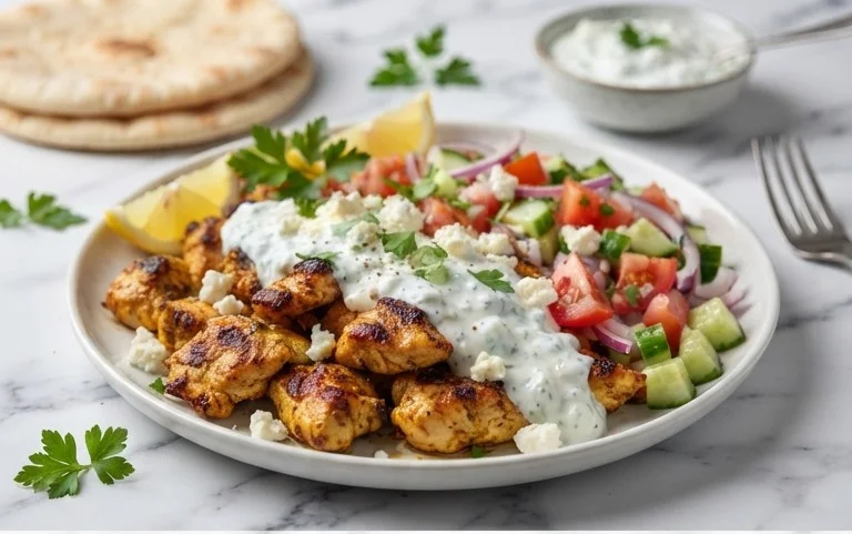 Mediterranes Hähnchen-Gyros mit Feta-Tzatziki genießen!