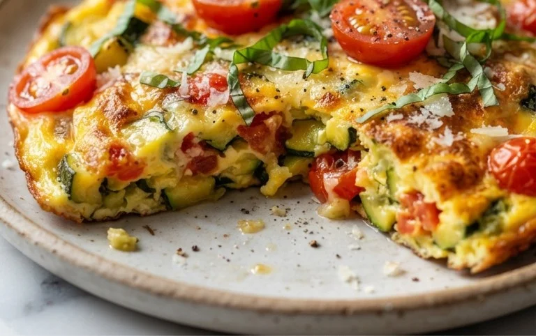 Zucchini-Omelett mit Tomaten und Basilikum