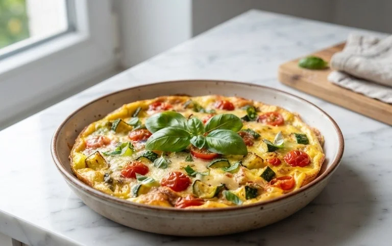 Zucchini-Omelett mit Tomaten und Basilikum