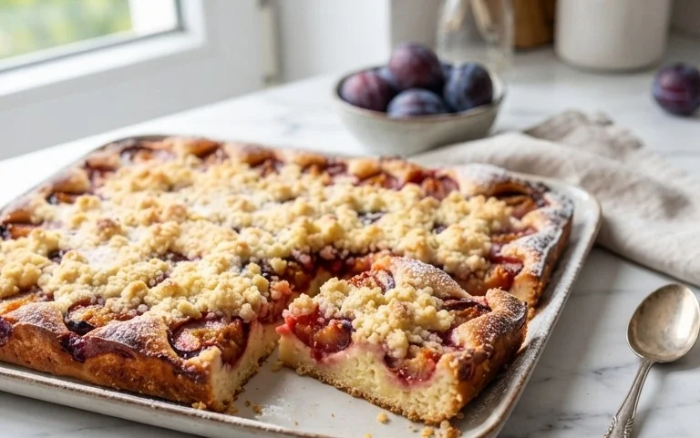 Pflaumenkuchen mit Streusel vom Blech (Quark-Öl-Teig)