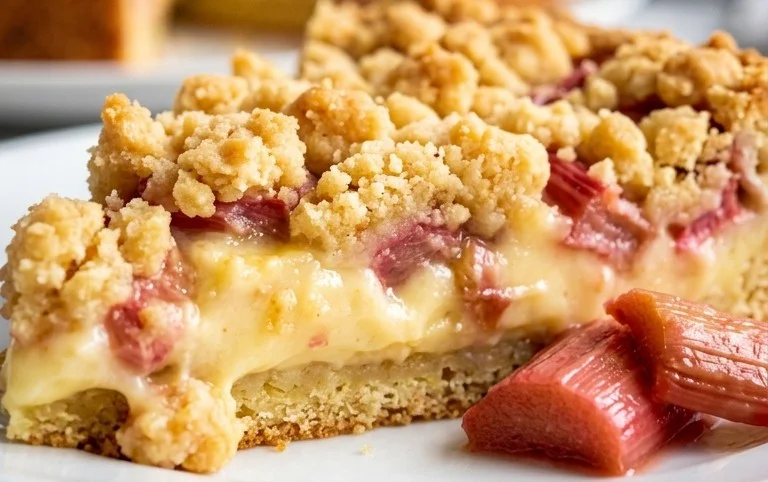 Rhabarberkuchen mit Pudding und Streuseln – wie von Oma