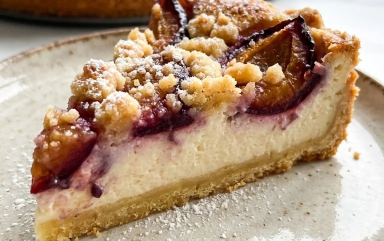 Zwetschgen-Käsekuchen - mit Mürbeteigboden & Streusel