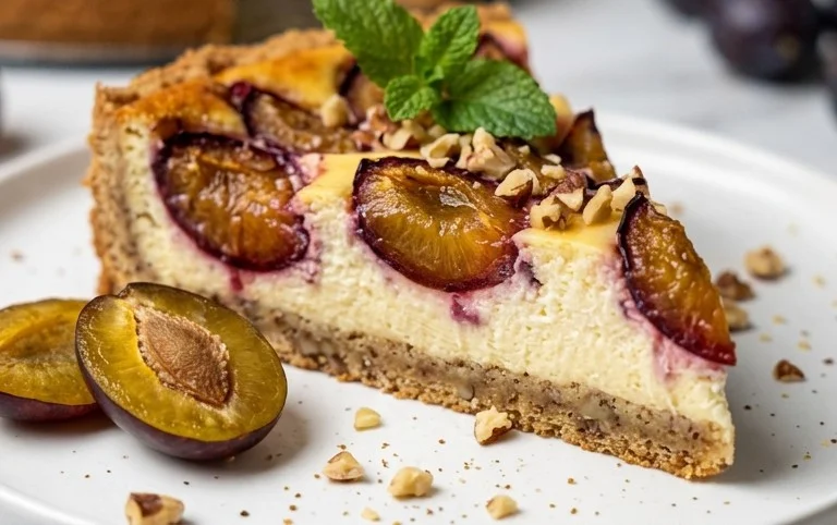 Zwetschgen-Topfenkuchen mit Nuss-Mürbteig