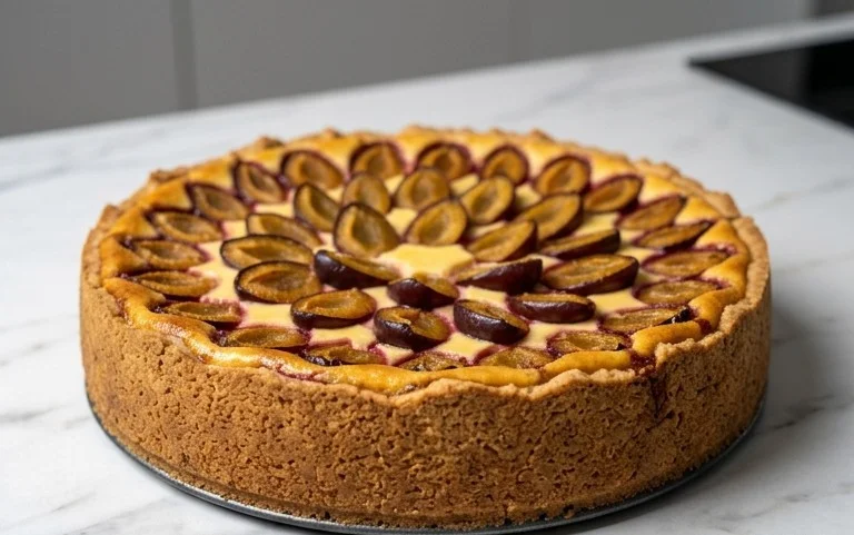 Zwetschgen-Topfenkuchen mit Nuss-Mürbteig